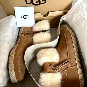 UGG Tan Ankle Boots with Cream Fur